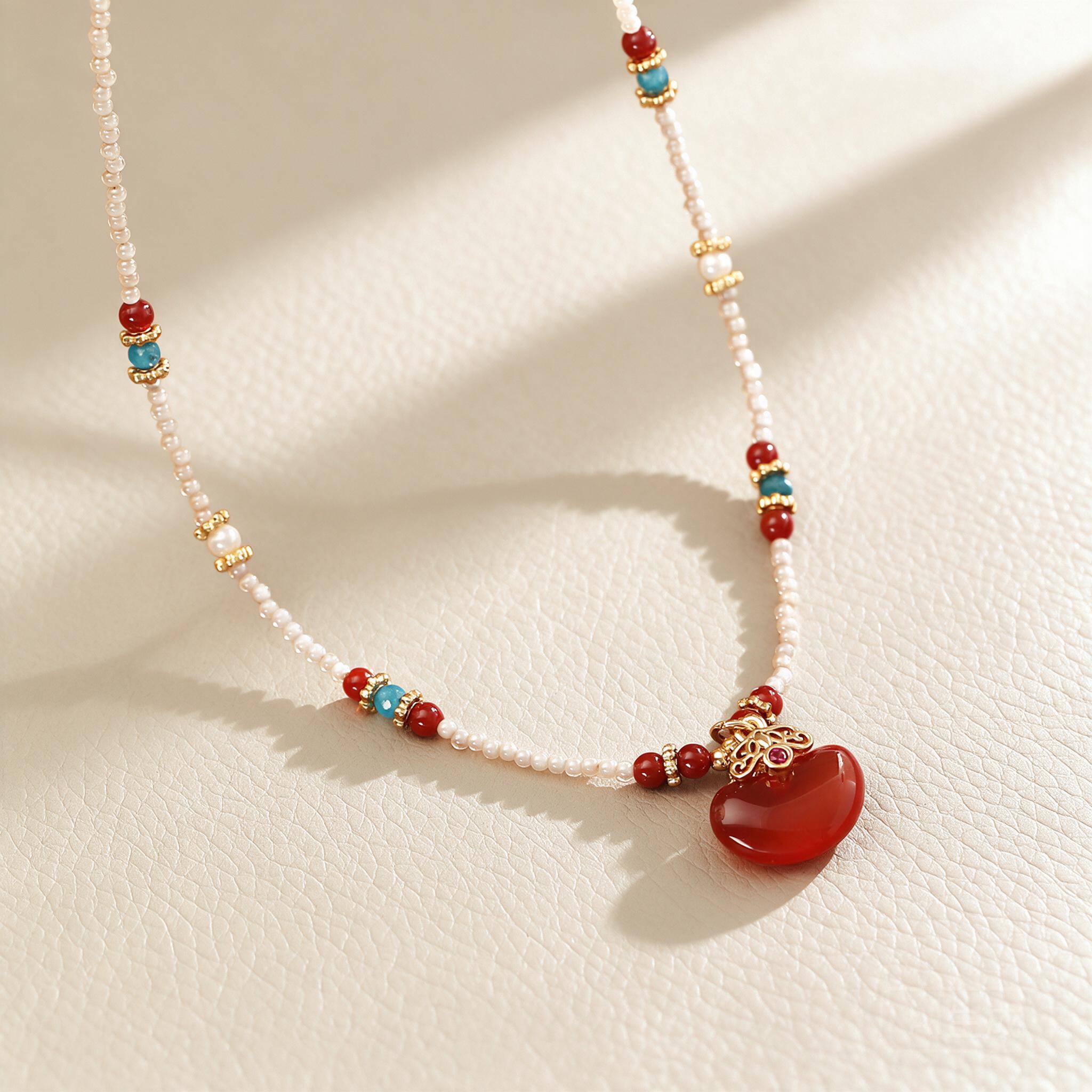 Pearl Choker Necklace Vintage - New Chinese Style Natural Red Agate