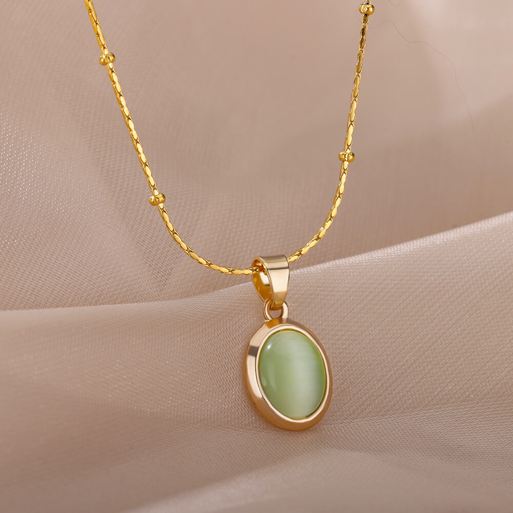 Heart Locket Necklace Photo - Fashion Stone Opal Oval Necklace For