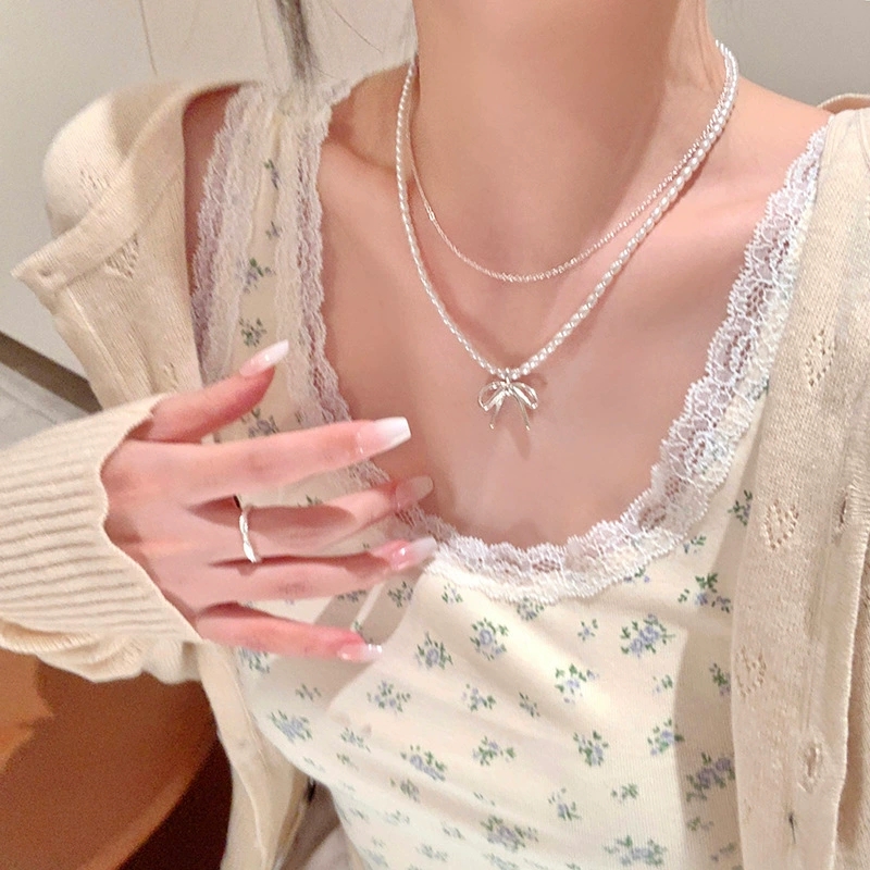 Pearl Choker Necklace Vintage - Fashion Vintage Bowknot Pendant Pearl Bead