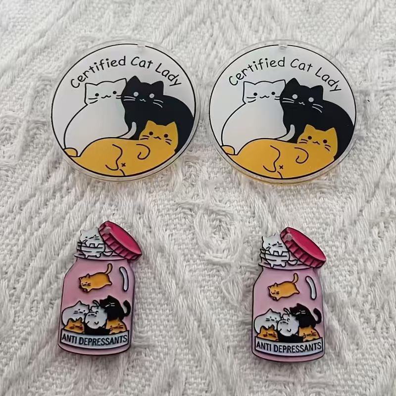 Earrings - 10pcs acrylic cute cat pendant, DIY