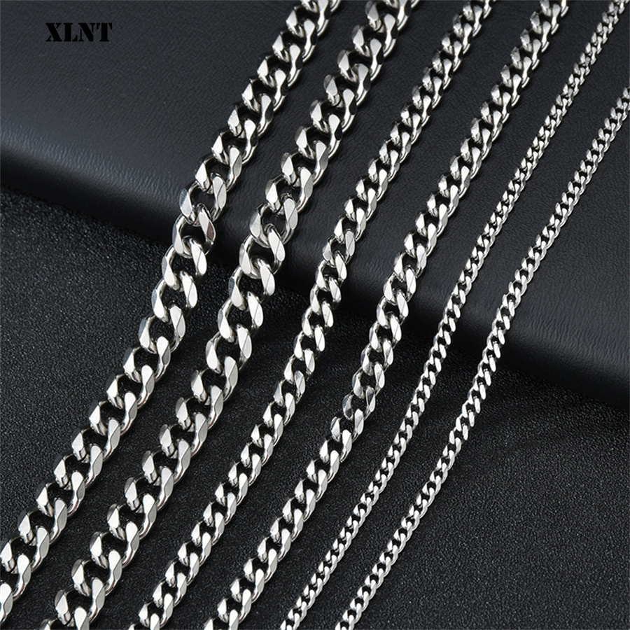 Cuban Link Chain 12Mm - 3/5/7/9/11mm Men's Silver Color Necklace Stainless