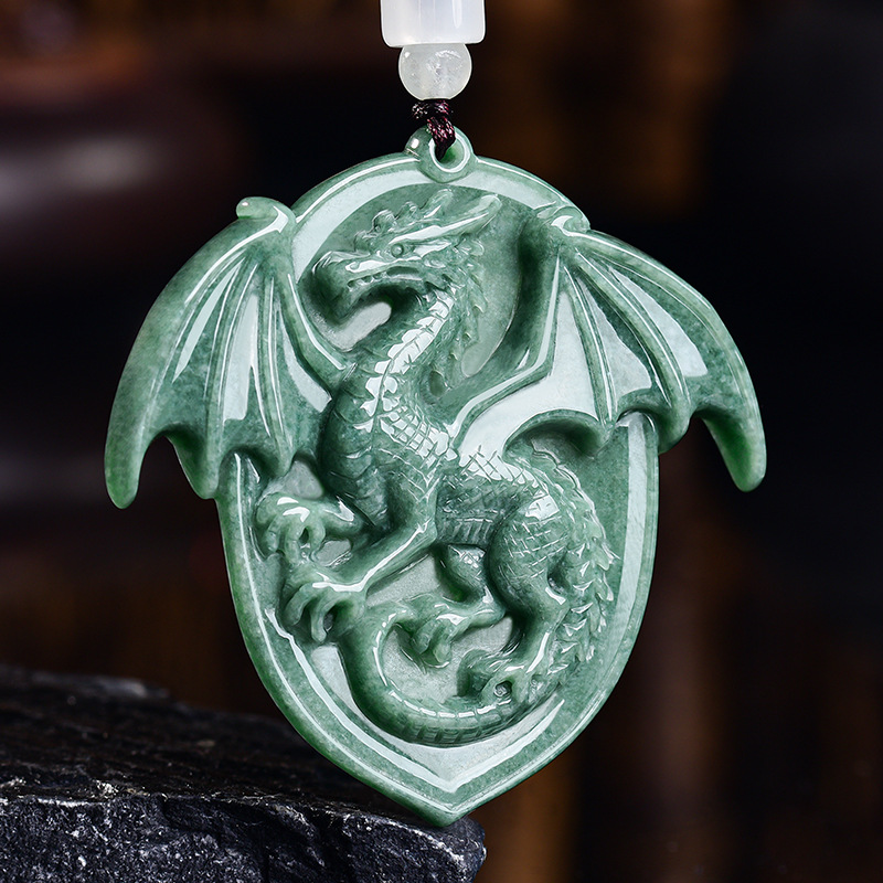 Necklaces - Natural Burmese Jadeite Dragon Pendant Necklace