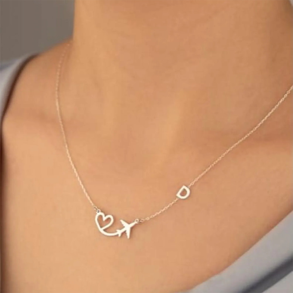 Personalized Heart Airplane In - Custom Name Necklace Stainless Steel recension och pris