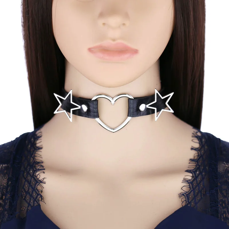 Decopunk Punk PU Leather Heart - Goth Punk Spike Choker recension och pris