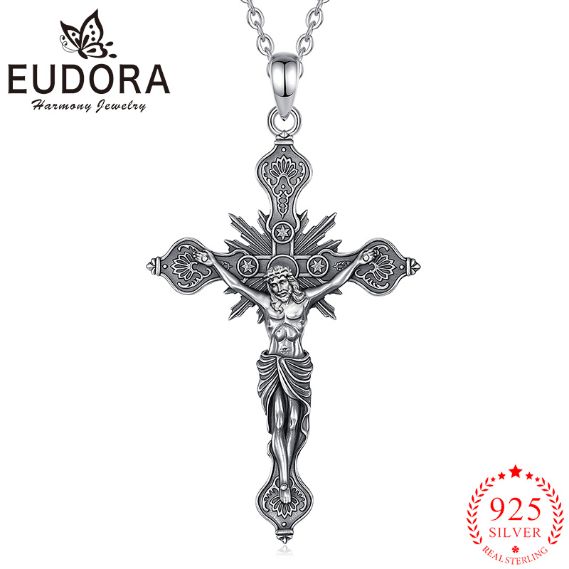 Eudora New Crucifix Cross Neck - 925 Sterling Silver Chain Necklace Men recension och pris