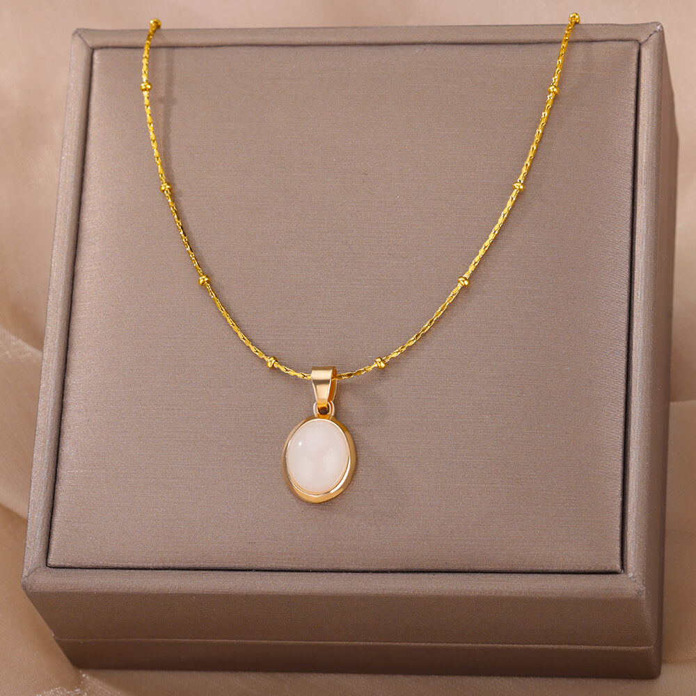 Fashion Stone Opal Oval Neckla - Heart Locket Necklace Photo recension och pris