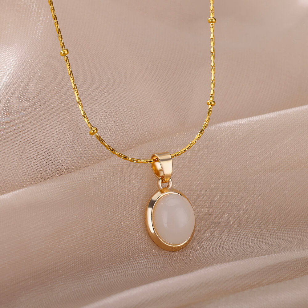 Fashion Stone Opal Oval Neckla - Heart Locket Necklace Photo recension och pris