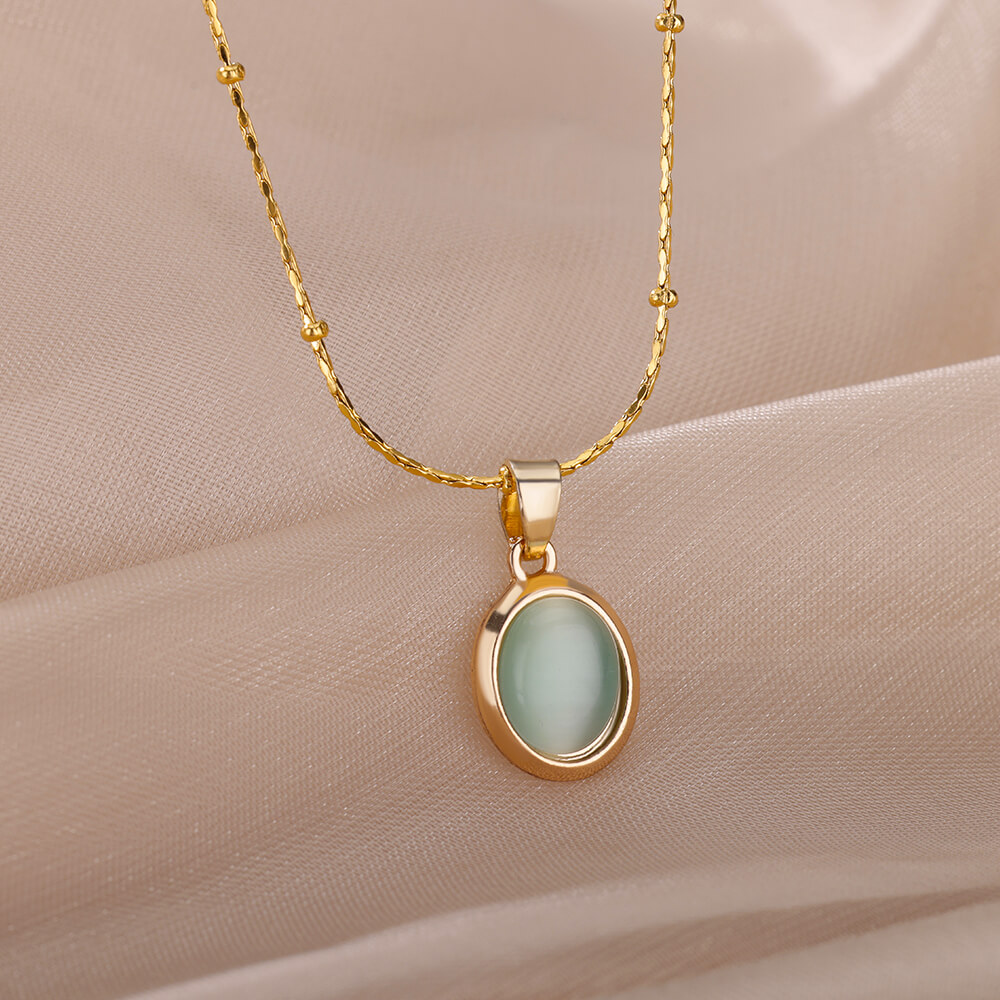 Fashion Stone Opal Oval Neckla - Heart Locket Necklace Photo recension och pris