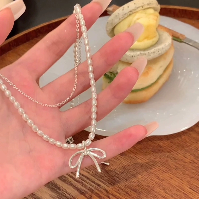 Fashion Vintage Bowknot Pendan - Pearl Choker Necklace Vintage recension och pris