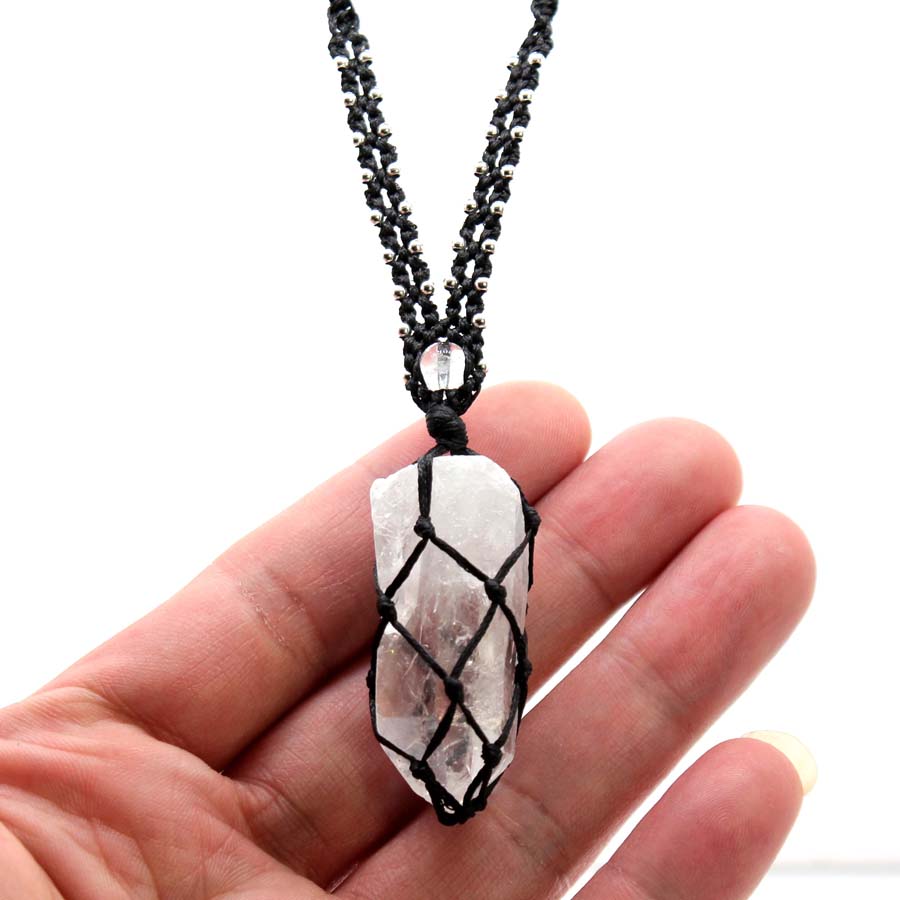 Crystal Quartz Macrame Braided - Crystal Pendant Necklace Natural Stone recension och pris