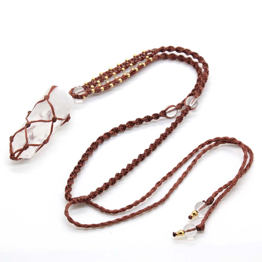 Crystal Quartz Macrame Braided - Crystal Pendant Necklace Natural Stone recension och pris
