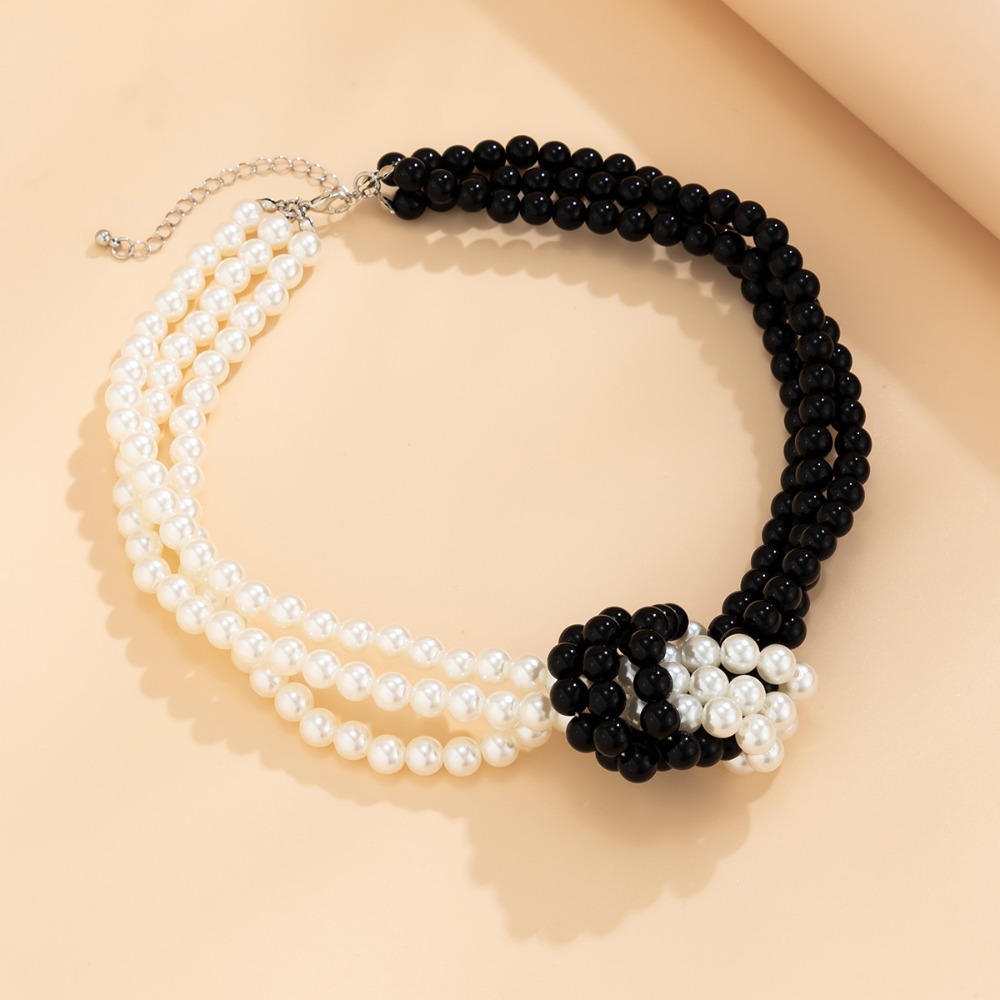Fashion Retro Black White Stit - Pearl Choker Necklace Vintage recension och pris