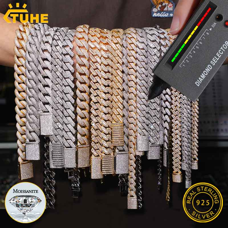 TUHE Unisex D Color Moissanite - Cuban Link Chain 12Mm recension och pris