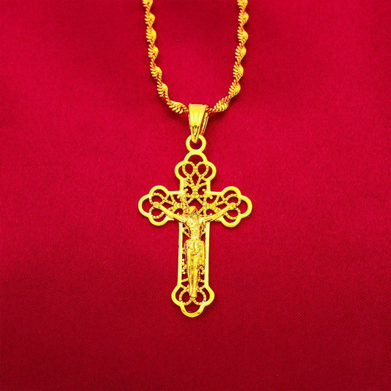 9999 24K genuine gold classic  - Cross Pendant Necklace Gold recension och pris