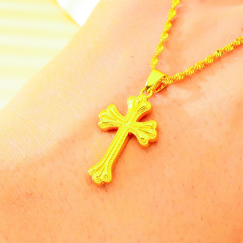 9999 24K genuine gold classic  - Cross Pendant Necklace Gold recension och pris