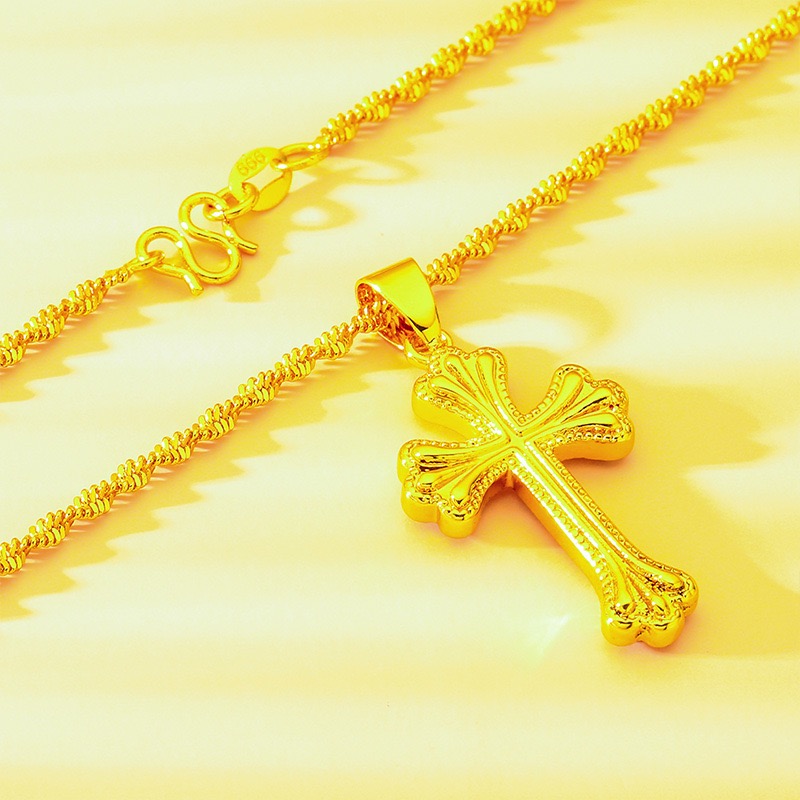 9999 24K genuine gold classic  - Cross Pendant Necklace Gold recension och pris