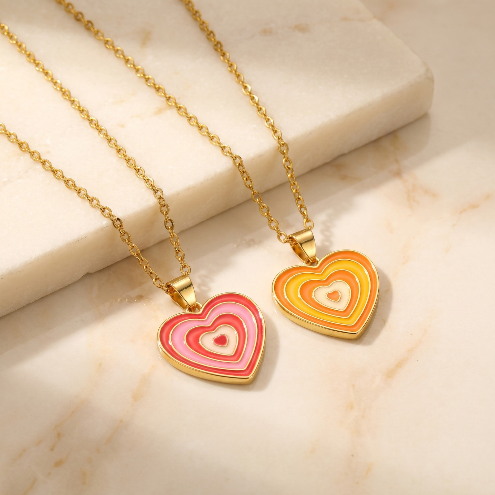 Y2K Style Layered Enamel Heart - Layered Pendant Necklace Aesthetic recension och pris
