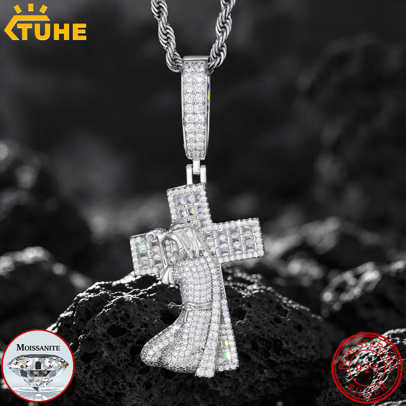 TUHE New Jesus Cross 925 Silve - 925 Sterling Silver Chain Necklace Men recension och pris
