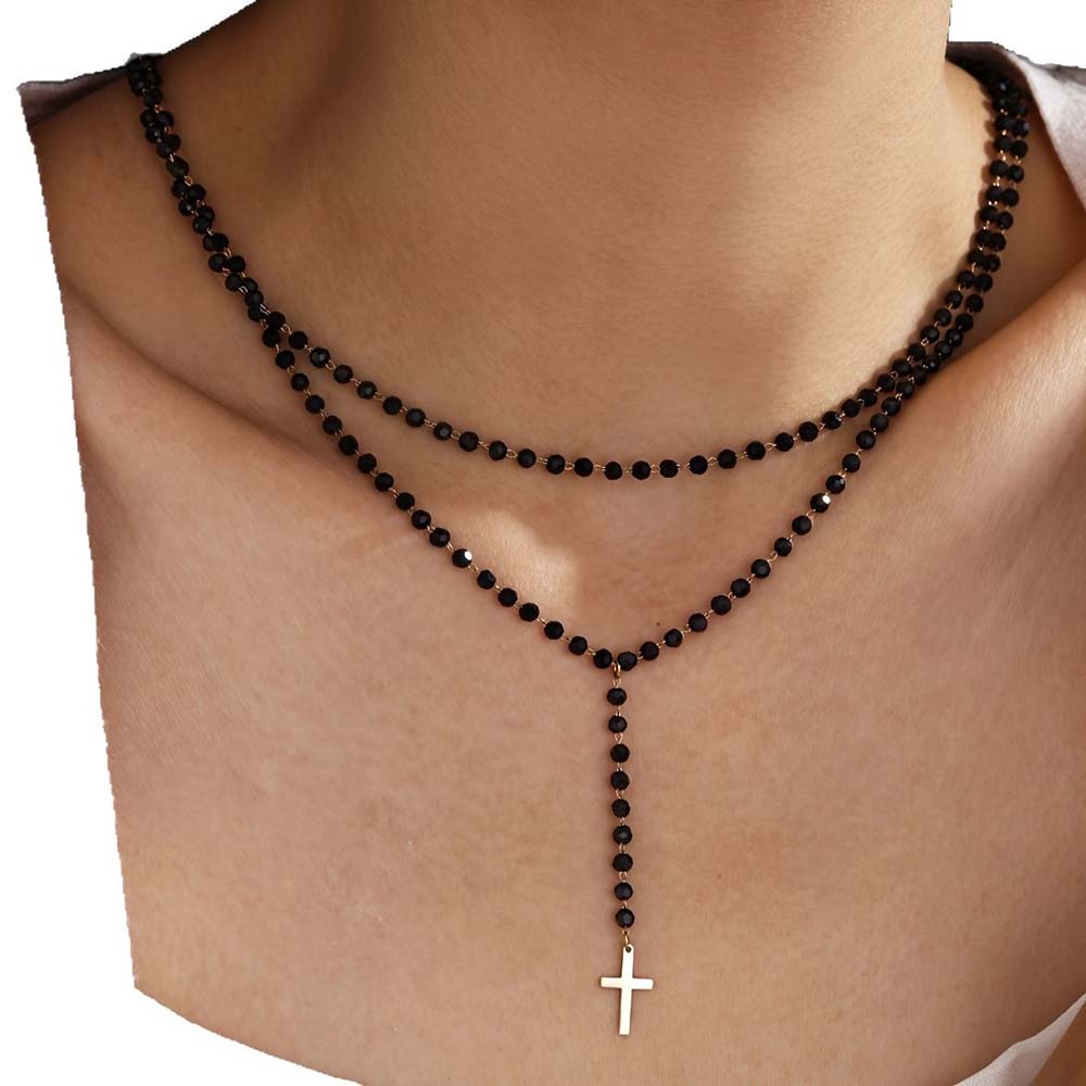 Gothic Double Layer Black Crys - Layered Pendant Necklace Aesthetic recension och pris