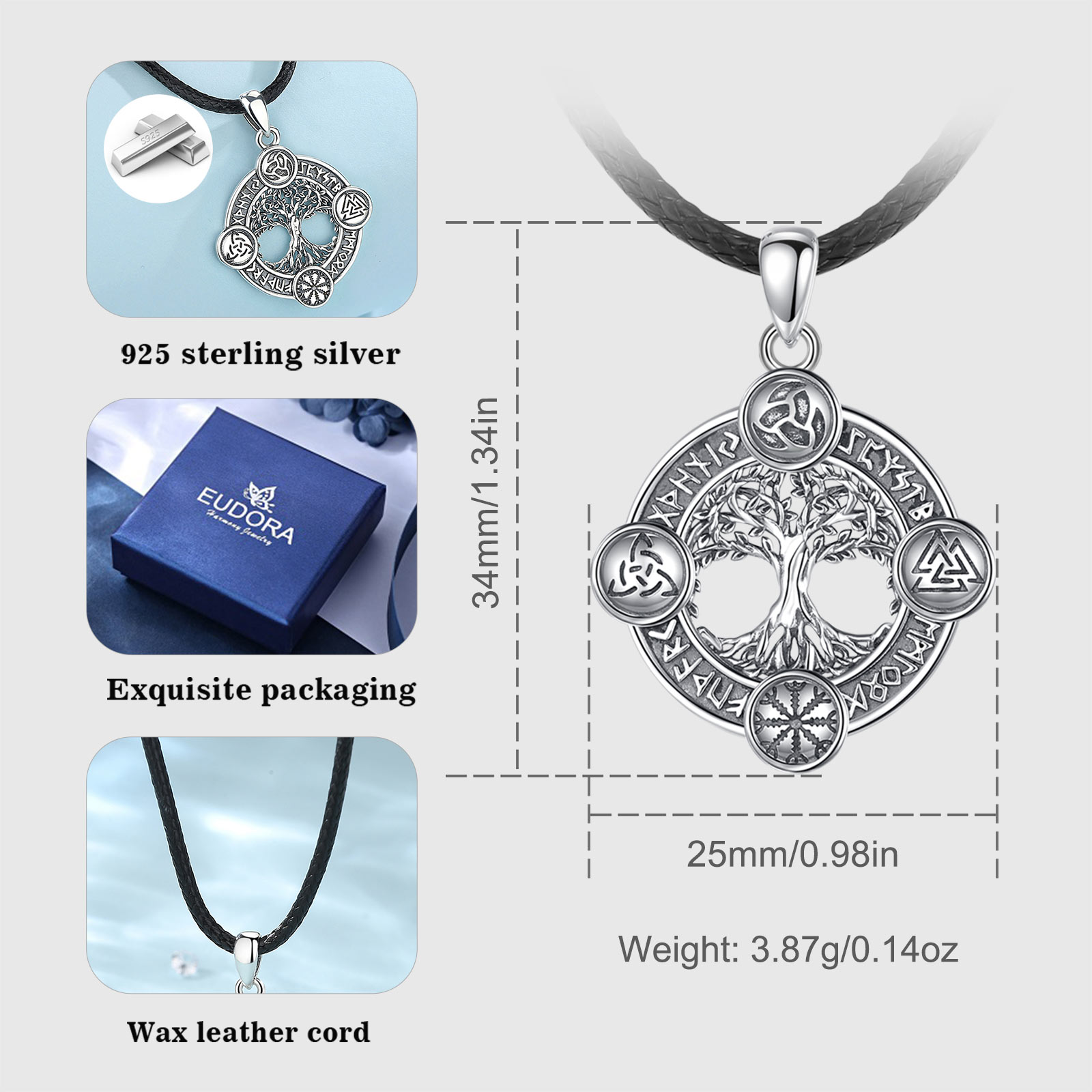 Eudora 925 Sterling Silver Tre - 925 Sterling Silver Chain Necklace Men recension och pris