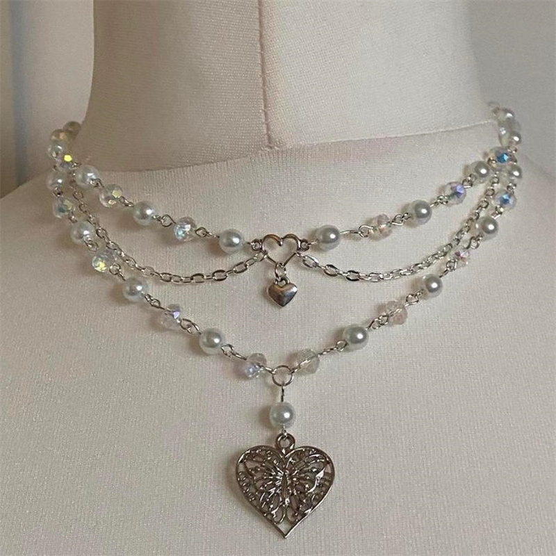 Butterfly Heart Pearls Necklac - Pearl Choker Necklace Vintage recension och pris