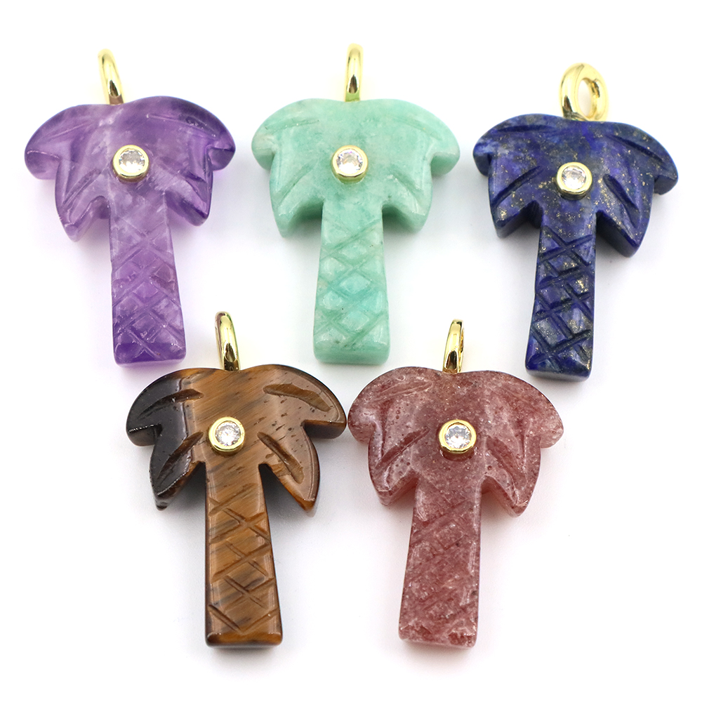 30mm Natural Stone Coconut Tre - Crystal Pendant Necklace Natural Stone recension och pris