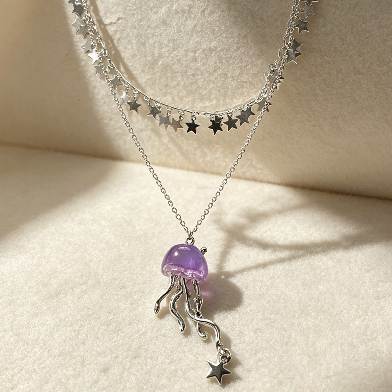 Cute Purple Jellyfish Ocean St - Layered Pendant Necklace Aesthetic recension och pris