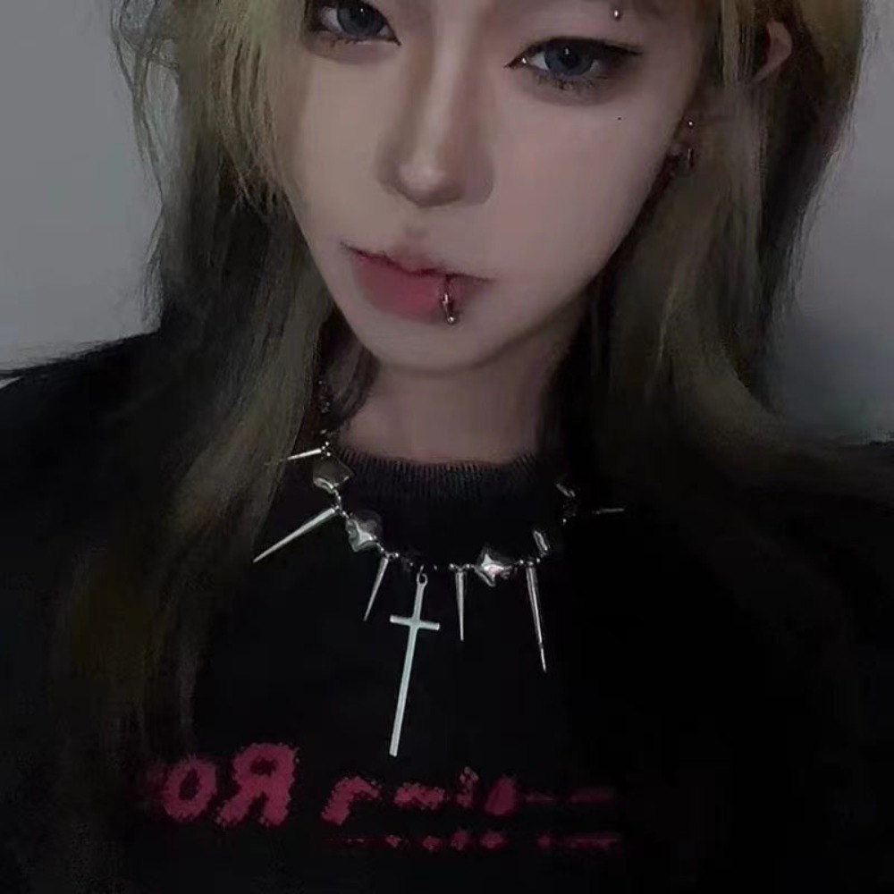 Y2k Subculture Spike Cross Riv - Goth Punk Spike Choker recension och pris